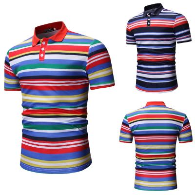 China Embroidered Men's Casual Tank Top Polo Shirts Men's Office Summer Plain Contrast T-shirt Sleeve Polo Shirt Rainbow Striped Anti-wrinkle Men's Shorts for sale