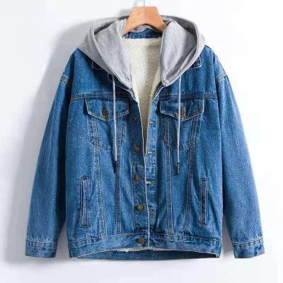 China Dropshipping Windproof Women's Winter Denim Fleece Jacket Windproof Tops Deep Shear Wear Hooded Coat Street Girls Casual Hoodies for sale