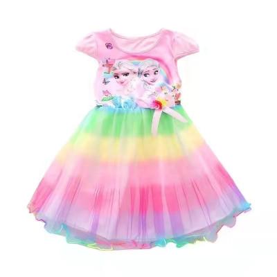 China Anti-Static Kids Girls Fashion Rainbow Dress Babies Casual T-shirt Dress Fly Sleeve Sweet Kids Princess Cute Dress Overalls Clothing for sale