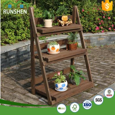 China Plant Flowers or Vegetables 3 Layer Ladder Wooden Flowerpot Rack Flowers Pot Rack for sale