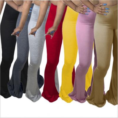 China 2020 breathable wholes pants from S to 4XL stacked solid leggings women sports tracksuit with bell bottom for sale