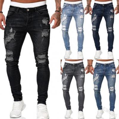 China 1990s High Quality Breathable Ripped Men's Distressed Pencil Plank Rock Skinny Lattice Jeans for sale