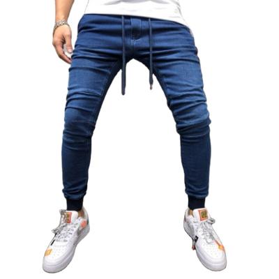 China 2021 New Arrival Fade Proof Vendor Men's Denim Pants Drawstring Waist Color Plus Size Sports Fashion Trousers Ankle-Tie Long Casual Jeans for sale