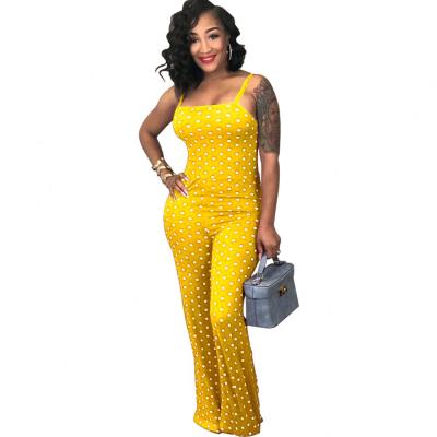 China Anti-Wrinkle Wholesale Women's Spaghetti Tie Polka Dot Wide Leg Casual Overalls For Women for sale