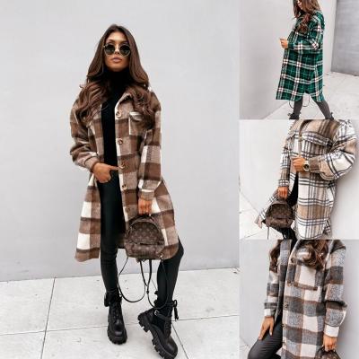 China Long Sleeve One Breasted Shirt Plaid Flannel Jacket Mid Length Ditch Woman QUICK DRY Coat for sale