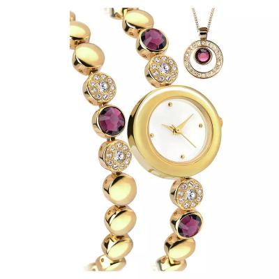 China Fashion Waterproof Ladies Jewelry Watch Ladies Exquisite Quartz Watch with Bracelet Necklace Set for sale