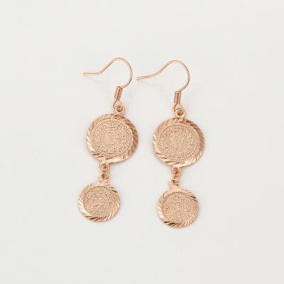 China Fashion Dangle Earrings Gold Color Women Coins Jewelry Wholesale Round Dangle Fashion Drop Earring for sale