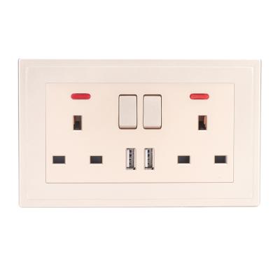 China PART Factory Price Convenient European Standard 2x13A Switched Socket With Neon+2 USB Port for sale