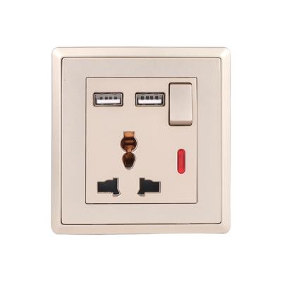 China Multi function wall switch socket 13A small mode simplicity mulity light+2USB golden button for sale