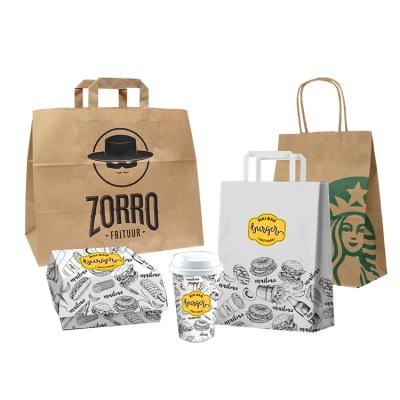 China Recyclable Custom Eco Friendly Biodegradable Fast Food Brown To Go Delivery Paper Bag Restaurant Takeaway Packaging Take Away Kraft Bags for sale