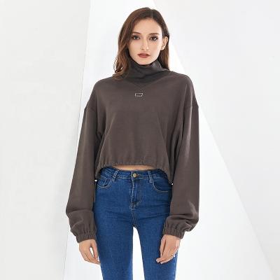 China Viable CHICEVER Patchwork Turtle Neck Long Sleeve Casual Basic Short Sweatshirt For Women for sale