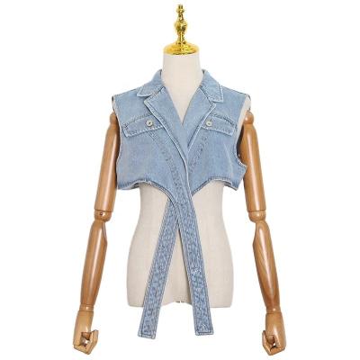 China CHICEVER Breathable Irregular Double Breasted Denim Vest 2020 Summer Fashion Women Casual Crop Top for sale