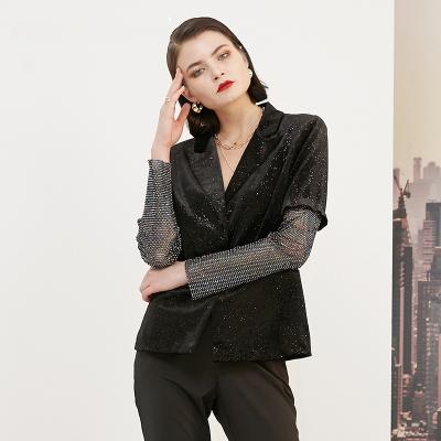 China TWOTWINSTYLE Patchwork Diamonds Elegant Women Breathable Casual Coats Notched Long Sleeve Blazer for sale