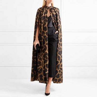 China CHICEVER Leopard Print Women Breathable Casual Neck Maxi Cloaks Lace Up Bow Long Open Stitch Bart Sleeved Fashion for sale