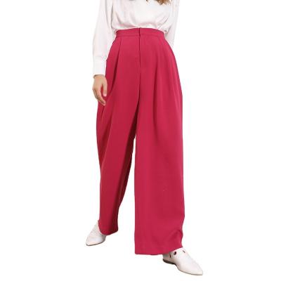 China CHICEVER Breathable High Waist Pocket Fold Straight Casual Long Solid Women's Wide Leg Pants for sale