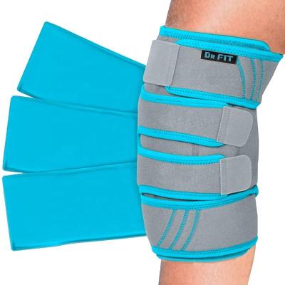 China Non Slip Knee Cold Pack Wrap with 3 Packs of Knee Front and Back Covered, Cold Therapy Pain Relief Brace with Compression Knee Support for sale