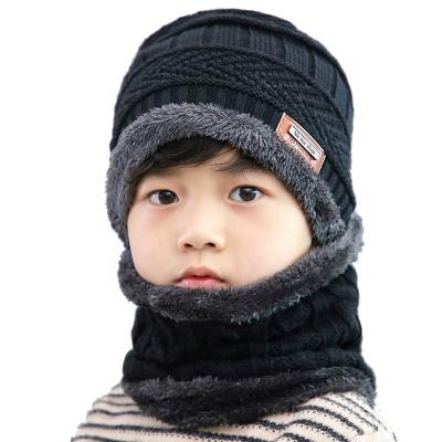 China COMMON Winter Beanie Hats Scarf Set Warm Knit Hats Skull Cap Neck Warmer With Thick Fleece Striped Winter Hat And Scarf For Kids for sale