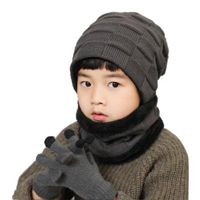 China COMMON Winter Beanie Hats Scarf Set Warm Knit Hats Skull Cap Neck Warmer With Thick Fleece Striped Winter Hat And Scarf For Kids for sale