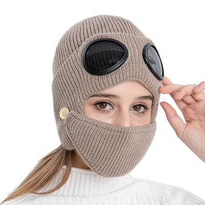 China COMMON Winter Beanie Hats Face Mask Set warm knit hats skull cap warmer with winter thick striped hat for men for sale