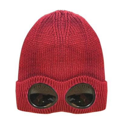 China COMMON Beanie Hats Warm Knit Hats Winter Skull Hat Warmer With Glass Winter Hat For Women Men for sale