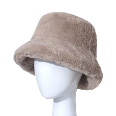 China Outdoor Flat Surface Fishing Panama Hats Faux Fur Bucket Hat Winter Plush Bucket Hat Women Thick Solid Soft Warm Striped Men's Panama Hats for sale