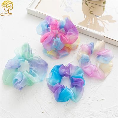 China Wholesale European and American high quality JIRIS style Hair Ring Sewing Machine Hair Scrunchies Tie Dye New Style Gauze Fabric for sale