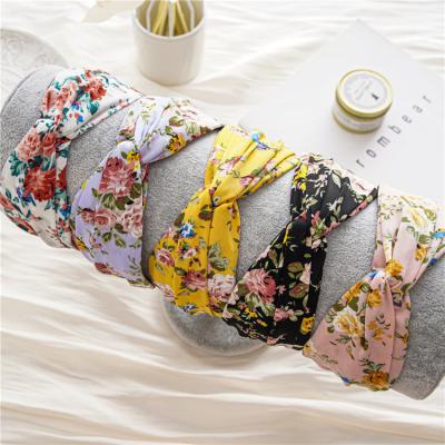 China Custom European and American Women's Hair Girl Style Diademas Hair Band Flower Print Decoration To Twist Wide Headbands For Women for sale