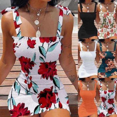 China New summer 2022 women's second-hand shein clothes floral print off-the-neck tube top strappy dress women's plus size clothing in stock for sale