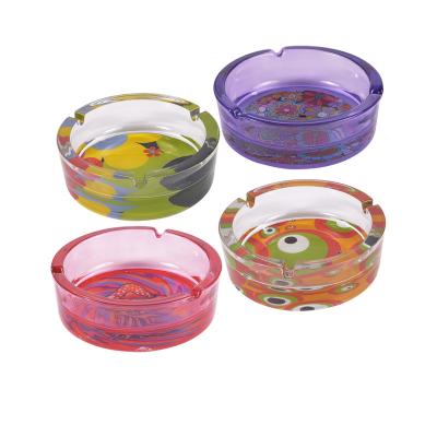 China JY307A Glass Round Ashtray Household Office Pattern Glass Ashtray Custom Wholesale CLASSIC for sale