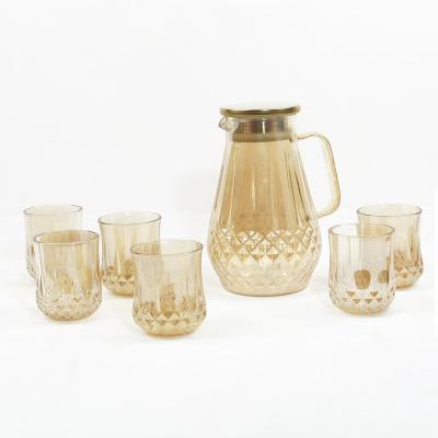 China Stocked Jug Sets Jug Personality Designs 7pcs Drinking Glass Water Glass Jars With Handle And Lid for sale