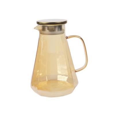 China Stylish Amber Diamond Shape Iced Tea Drinking Water Glass Stocked Kettle For Restaurant Home Hotel 1.8 Liter for sale