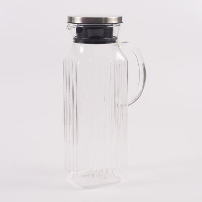 China Hot Selling Modern Transparent Home Drinkware Stored Glass Water Jars With Handle And Lid for sale