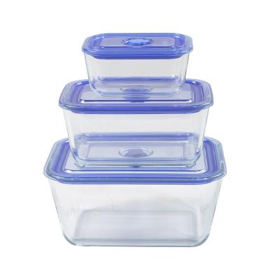 China Sustainable Wholesale Glass Cool Bowl Set Fruit Salad Glass Food Containers Serving Bowl With Plastic Lid for sale