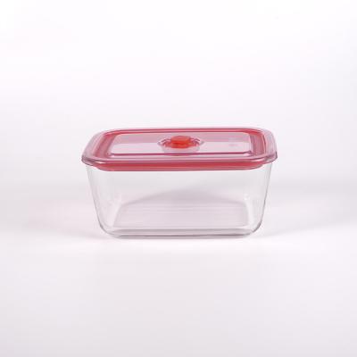 China Sustainable Glass Cool Bowl Set Round Glass Salad Food Serving Bowl With Red Plastic Lid for sale