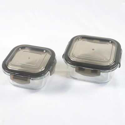 China Dlicsy Sustainable Glass Cool Bowl Set Square Glass Salad Food Serving Bowl With Plastic Lid for sale