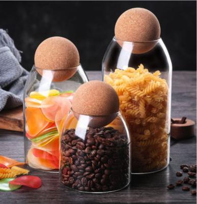 China Creative High Freshness Preservation Borosilicate Jar Grain Storage Ball Cork Glass Storage Sealed Jar for sale