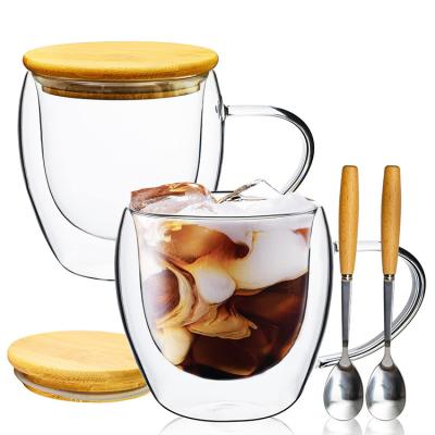 China Hot Sale High Borosilicate 5.5oz Double Wall Stocked Glass Coffee Mug With Bamboo Lid for sale