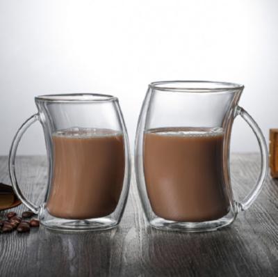 China American Wholesale Twisted Coffee Glassware Style High Borosilicate Glass Milk Cup Double-Layer Insulated Twisted Transparent Size for sale