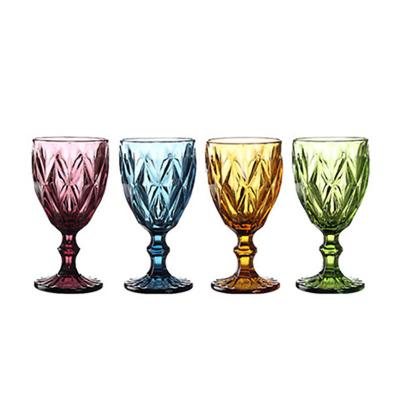 China High Quality Vintage High Temperature Resistant Lead Free Glass Colored Water Wine Goblets Glassware European Style Retro Cup For Home Bar Party for sale