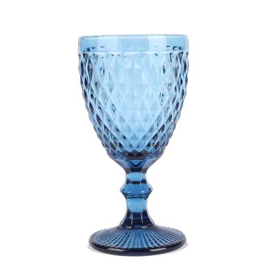 China Wholesale High Temperature Resistant Glassware Colored Goblet Wine Glasses Water Glass Pressed Blue Glass Goblets for sale