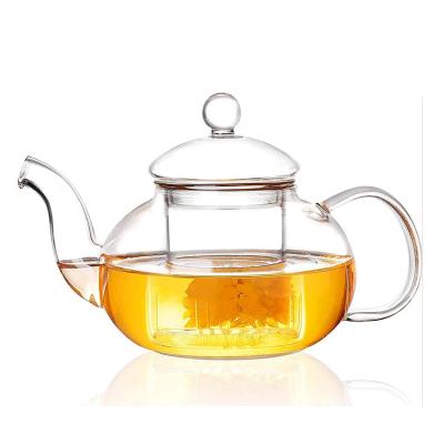 China Wholesale Stocked Flower Teapot 13.5oz 20.5oz Borosilicate Glass Heat Resistant Teapot With Infuser for sale