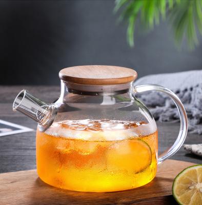 China Stocked Teapot Set High Borosilicate Glass Heat Resistant Clear Glass Teapots 1000ml Teapots With Bamboo Lid for sale