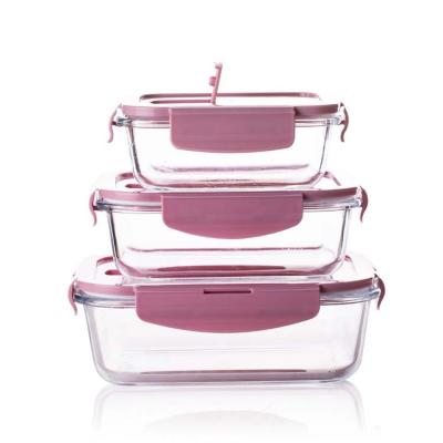 China Microwavable Microwave Meal Prep Containers Food Storage Borosilicate Glass Airtight Lunch Box With Lid for sale