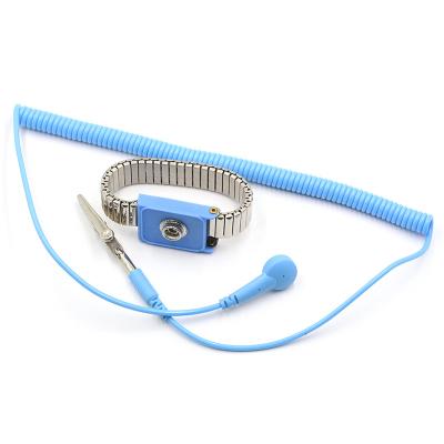 China Hot Selling Amazon Metal ESD Adjustable Anti-Static Bungee Wrist Strap Stainless Steel Bungee With PU Coil Rope for sale