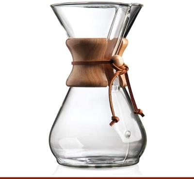 China 8 Sustainable Custom High Temperature Resistant 10 Cup Coffee Dripper Brewer Glass Pot Stainless Steel Wooden Filter Sleeve Pour Over Coffee Makers for sale