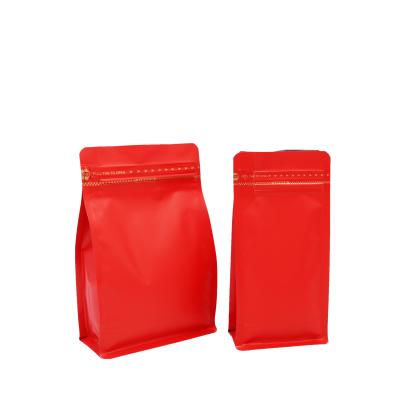 China 250g Matt Red Square Bottom Box Flat Bottom Moisture Proof Stock Coffee Bag With Degassing Valve And Tab Zipper for sale