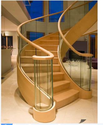 China Modern Indoor Curved Design Staircase Arch Steel Wooden Stairs With Glass Balustrade for sale