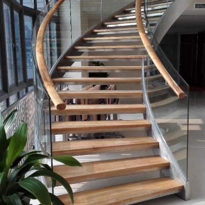 China Hotel Home Indoor Use Curved Stairs Design Wood Tread Lower Cost for sale