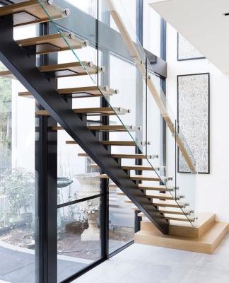 China Modern Steel Beam Wood Tread Straight Indoor Stairs Design for sale