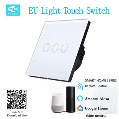 China EU/UK Standard 1/2/3 Band 1 Way Tempered Crystal Glass Panel Tuya APP/Wifi Touch Switch, 220V Smart Home RF433 Remote Control Light for sale